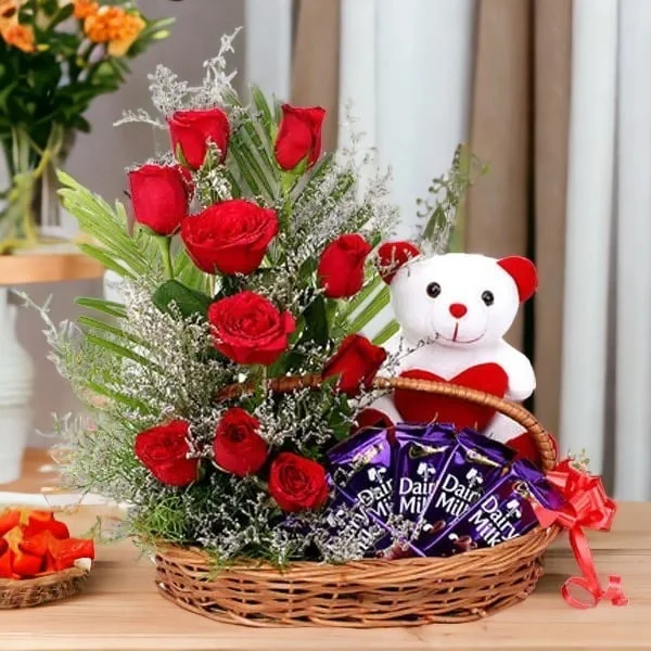 rose basket bouquet