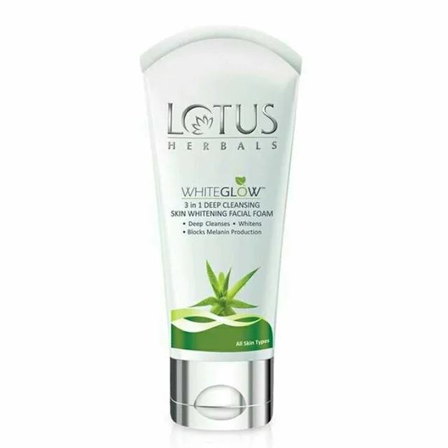 Lotus Herbals WhiteGlow 3-In-1 Deep Cleansing Skin Whitening Facial Foam, face wash, for all skin types 100gm