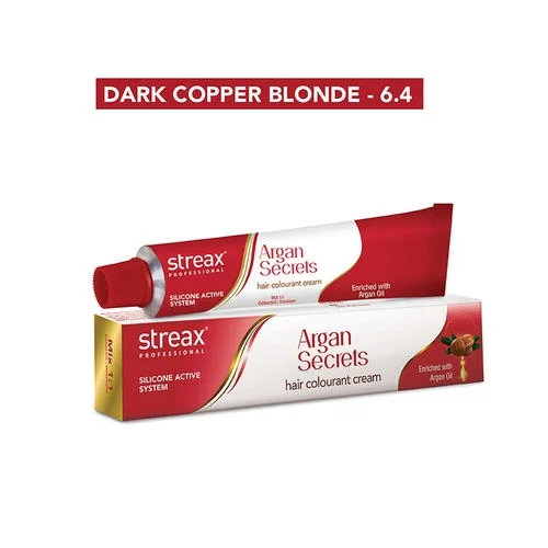 Streax Professional Argan Secrets Hair Colourant Cream - Dark Copper Blonde 6.4 (60gm)