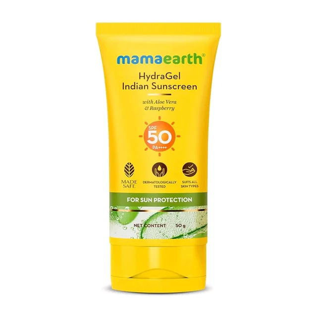 Mamaearth's Ultra Light Natural Sunscreen Lotion SPF 50 PA+++ For Indian Skin, With alovera and raspberry , 50ml