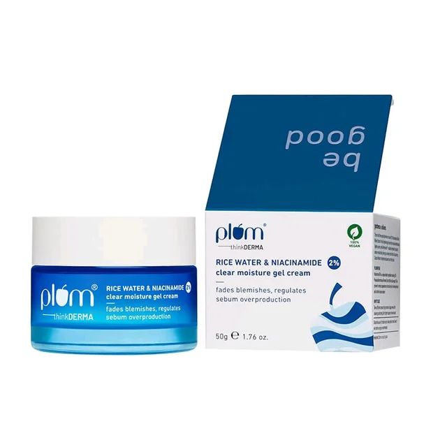  Plum Think Derma 2% Niacinamide & Rice Water Clear Moisture Gel Cream For Oil-Free, Non-Sticky Hydration 50ml 