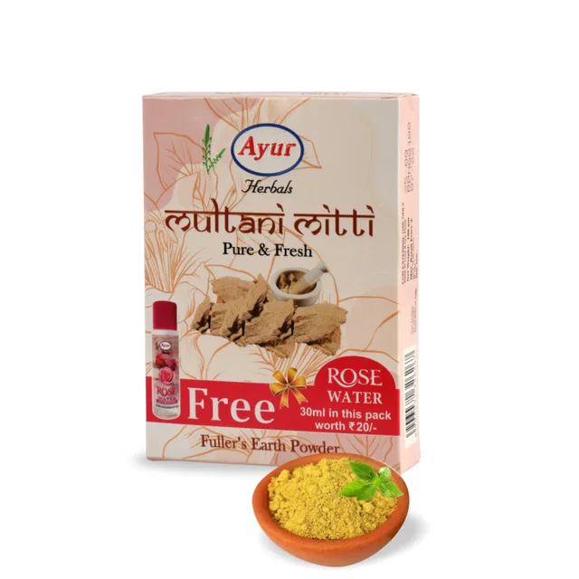 Ayur Herbals Multani Mitti With <Free Rose Water> ,100 gm 