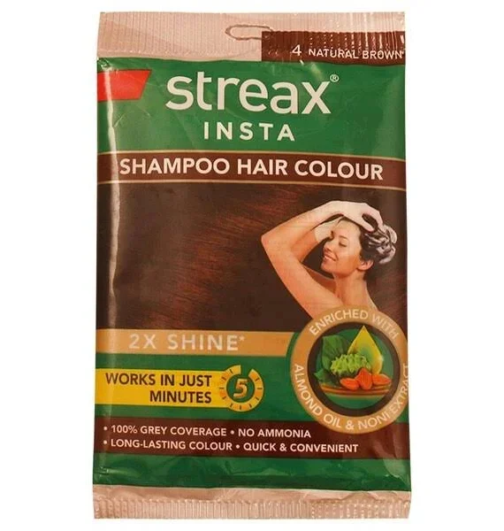 streax shamphoo color 4 no natural brown pouch 