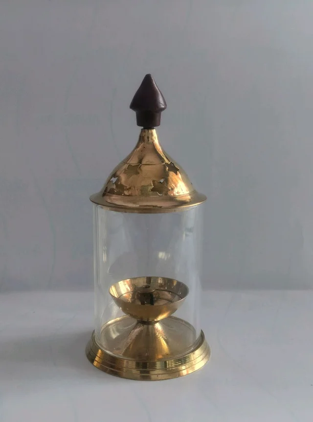 Golden Glass Akhand Diya - Small