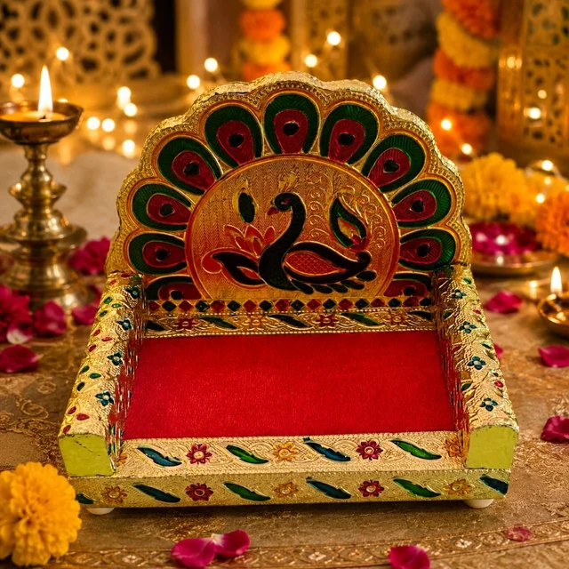 Wooden Meenakari Work Laddu Gopal Singhasan - 5No.