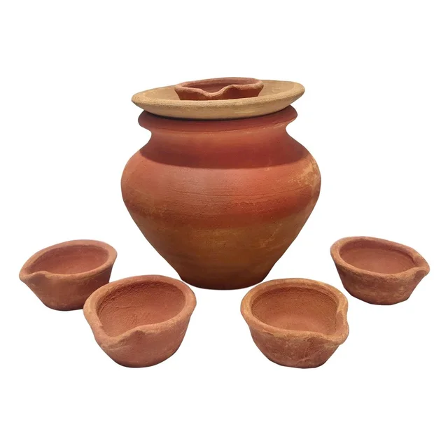Mitti Kalash+Dhakkan+Diya(5pc)