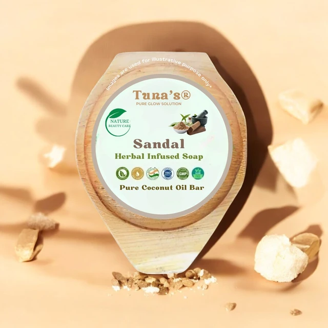 Tuna's® Tunas Sandal Soap | Brightens Skin | Smooth Texture | Free From Animal Fats Like Tallow or Lard etc..100gm