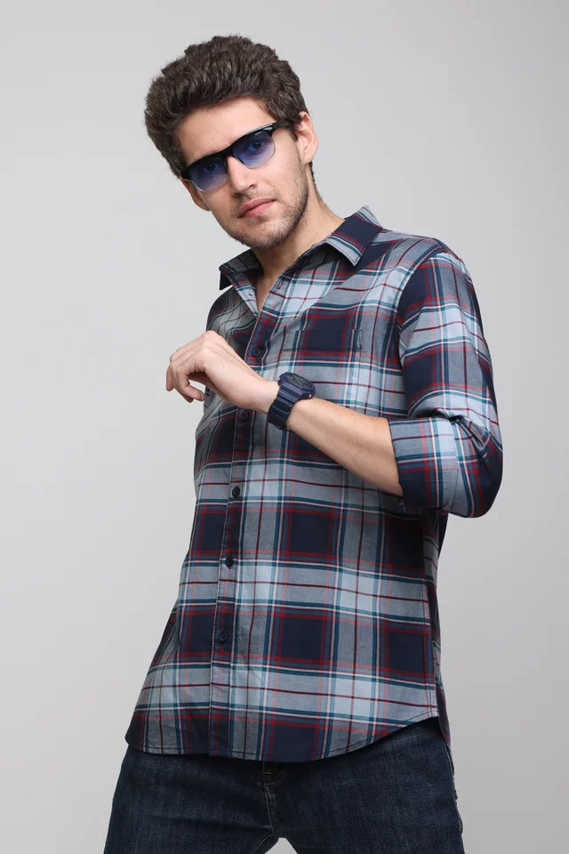 TUSCOT Men's Multicoloured Casual Cotton Shirt with Long Sleeves and Checked Pattern TT-CS1001 - MEDIUM
