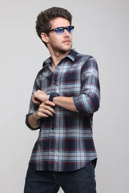 TUSCOT Men's Multicoloured Casual Cotton Shirt with Long Sleeves and Checked Pattern TT-CS1001 - MEDIUM
