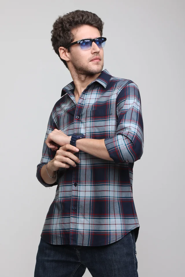 TUSCOT Men's Multicoloured Casual Cotton Shirt with Long Sleeves and Checked Pattern TT-CS1001 - MEDIUM