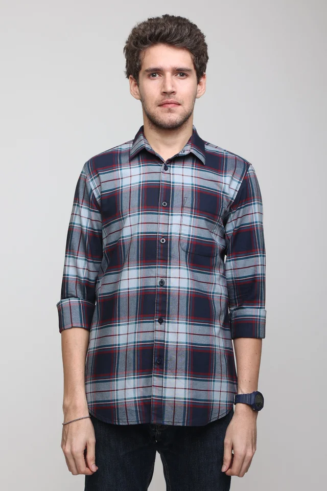 TUSCOT Men's Multicoloured Casual Cotton Shirt with Long Sleeves and Checked Pattern TT-CS1001 - MEDIUM