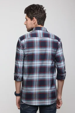 TUSCOT Men's Multicoloured Casual Cotton Shirt with Long Sleeves and Checked Pattern TT-CS1001 - MEDIUM
