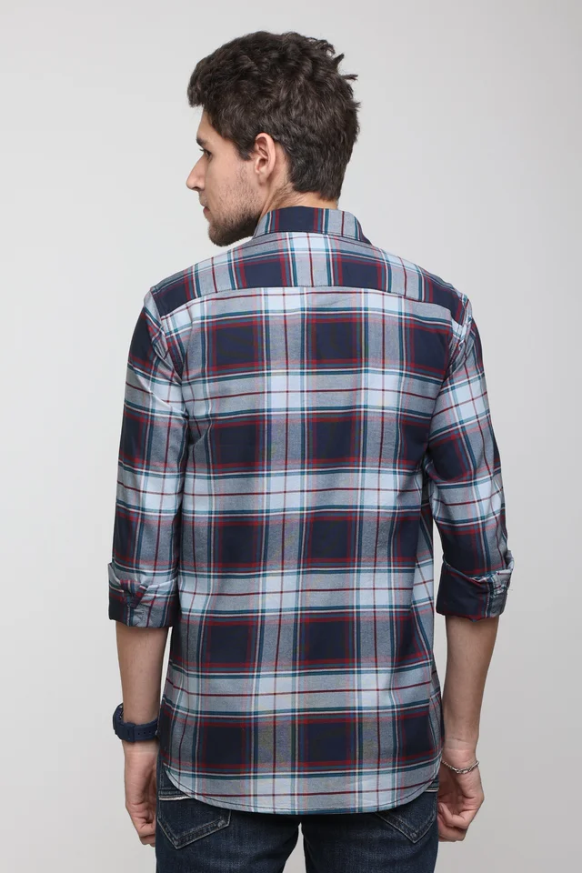 TUSCOT Men's Multicoloured Casual Cotton Shirt with Long Sleeves and Checked Pattern TT-CS1001 - MEDIUM