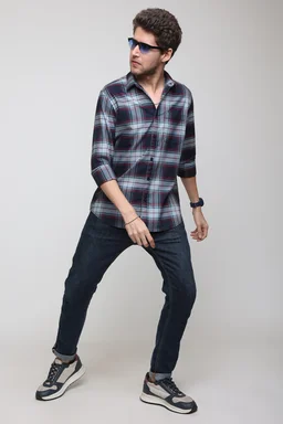 TUSCOT Men's Multicoloured Casual Cotton Shirt with Long Sleeves and Checked Pattern TT-CS1001 - MEDIUM