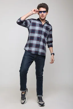 TUSCOT Men's Multicoloured Casual Cotton Shirt with Long Sleeves and Checked Pattern TT-CS1001 - MEDIUM