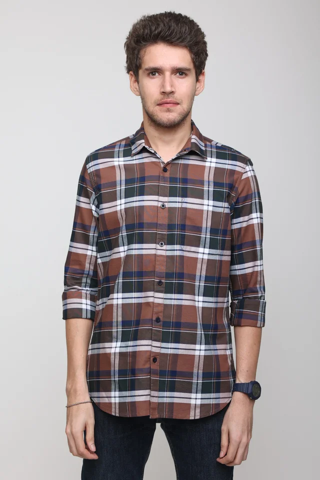 TUSCOT Men's Multicoloured Casual Cotton Shirt with Long Sleeves and Checked Pattern TT-CS1002 - MEDIUM