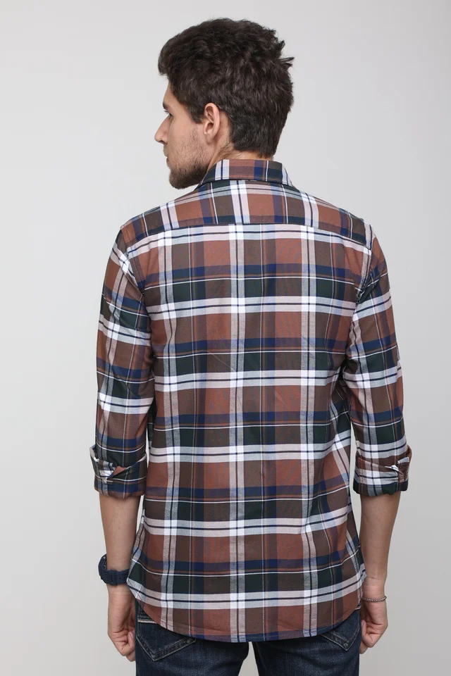 TUSCOT Men's Multicoloured Casual Cotton Shirt with Long Sleeves and Checked Pattern TT-CS1002 - MEDIUM