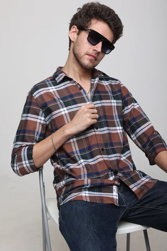 TUSCOT Men's Multicoloured Casual Cotton Shirt with Long Sleeves and Checked Pattern TT-CS1002 - MEDIUM