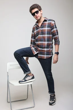 TUSCOT Men's Multicoloured Casual Cotton Shirt with Long Sleeves and Checked Pattern TT-CS1002 - MEDIUM