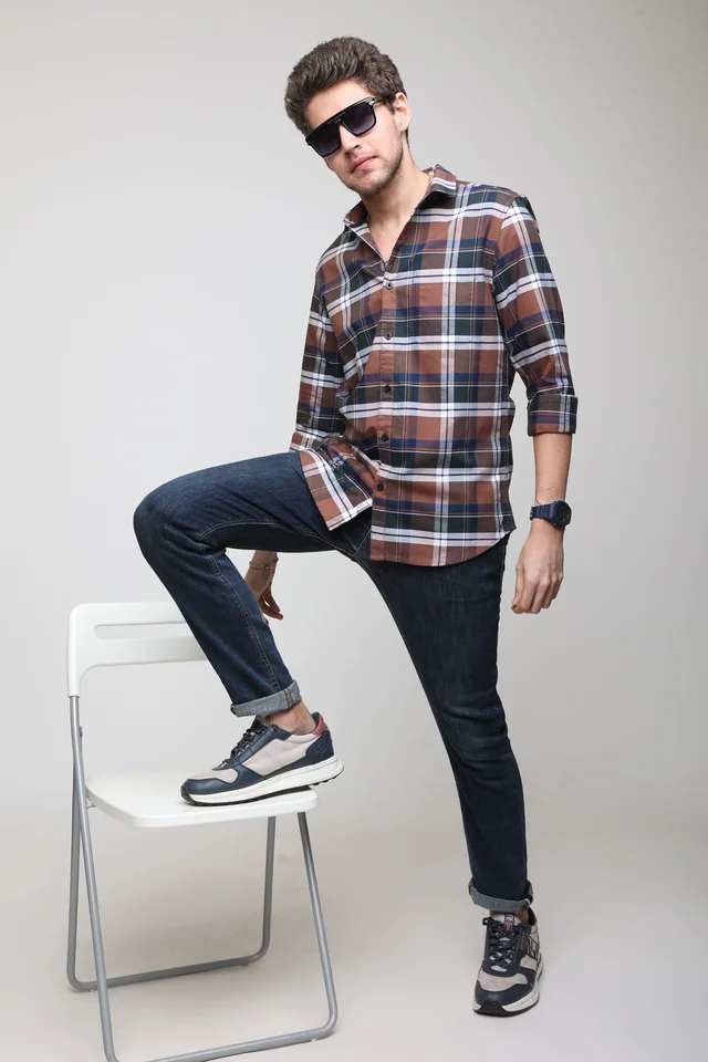 TUSCOT Men's Multicoloured Casual Cotton Shirt with Long Sleeves and Checked Pattern TT-CS1002 - MEDIUM