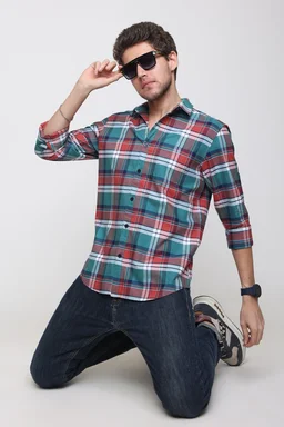 TUSCOT Men's Multicoloured Casual Cotton Shirt with Long Sleeves and Checked Pattern TT-CS1003 - MEDIUM