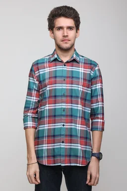 TUSCOT Men's Multicoloured Casual Cotton Shirt with Long Sleeves and Checked Pattern TT-CS1003 - MEDIUM