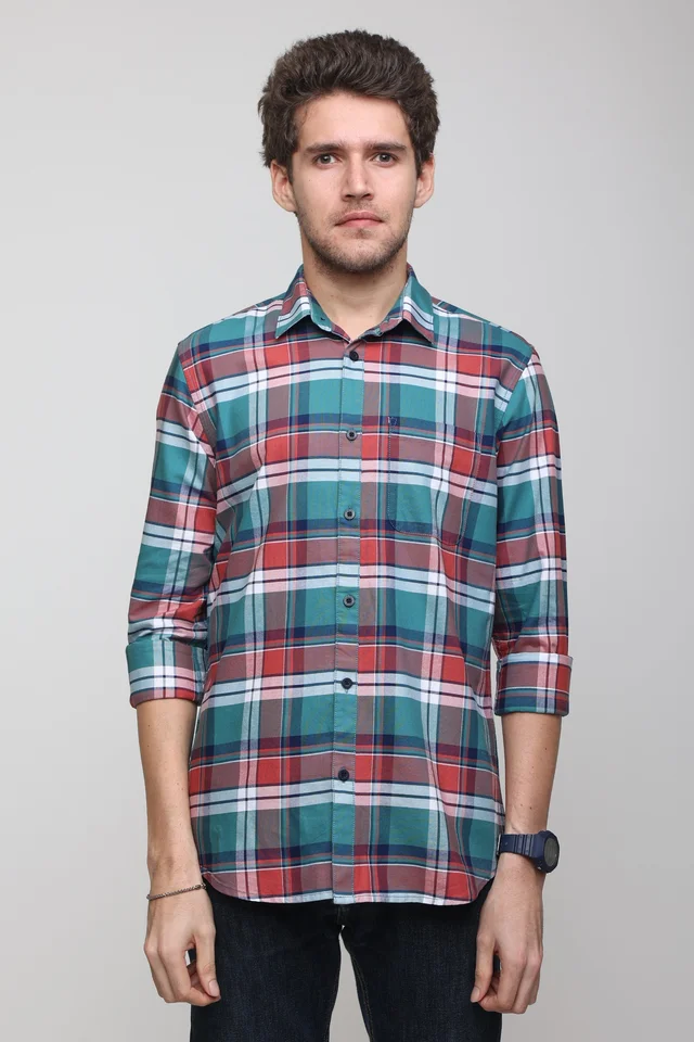 TUSCOT Men's Multicoloured Casual Cotton Shirt with Long Sleeves and Checked Pattern TT-CS1003 - MEDIUM