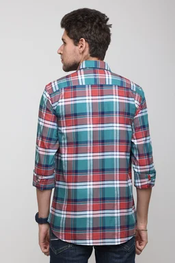 TUSCOT Men's Multicoloured Casual Cotton Shirt with Long Sleeves and Checked Pattern TT-CS1003 - MEDIUM