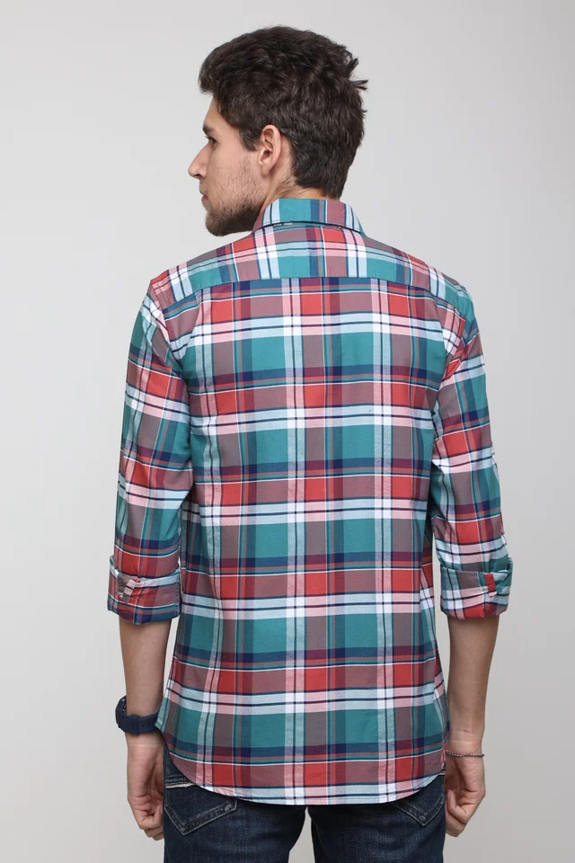 TUSCOT Men's Multicoloured Casual Cotton Shirt with Long Sleeves and Checked Pattern TT-CS1003 - MEDIUM