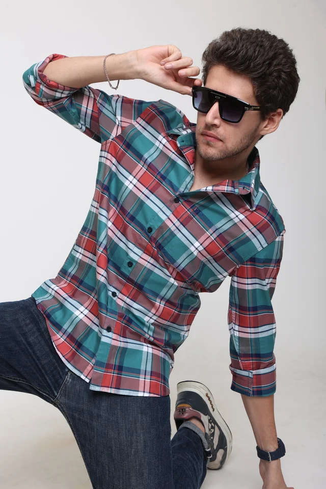 TUSCOT Men's Multicoloured Casual Cotton Shirt with Long Sleeves and Checked Pattern TT-CS1003 - MEDIUM