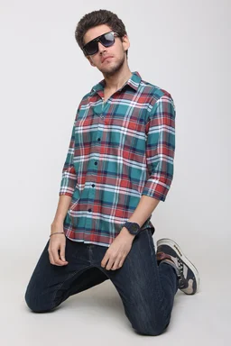 TUSCOT Men's Multicoloured Casual Cotton Shirt with Long Sleeves and Checked Pattern TT-CS1003 - MEDIUM