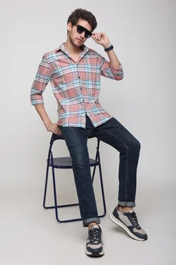 TUSCOT Men's Multicoloured Casual Cotton Shirt with Long Sleeves and Checked Pattern TT-CS1004 - LARGE