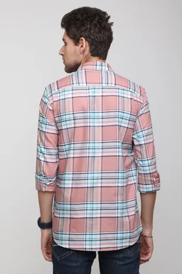 TUSCOT Men's Multicoloured Casual Cotton Shirt with Long Sleeves and Checked Pattern TT-CS1004 - LARGE