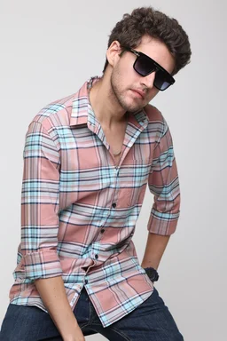 TUSCOT Men's Multicoloured Casual Cotton Shirt with Long Sleeves and Checked Pattern TT-CS1004 - LARGE