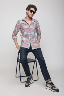 TUSCOT Men's Multicoloured Casual Cotton Shirt with Long Sleeves and Checked Pattern TT-CS1004 - LARGE