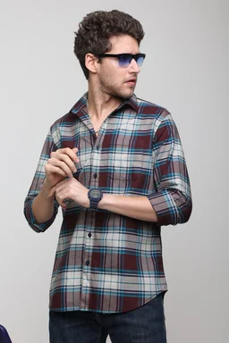 TUSCOT Men's Multicoloured Casual Cotton Shirt with Long Sleeves and Checked Pattern TT-CS1005 - MEDIUM
