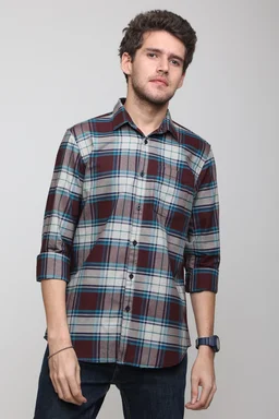 TUSCOT Men's Multicoloured Casual Cotton Shirt with Long Sleeves and Checked Pattern TT-CS1005 - MEDIUM