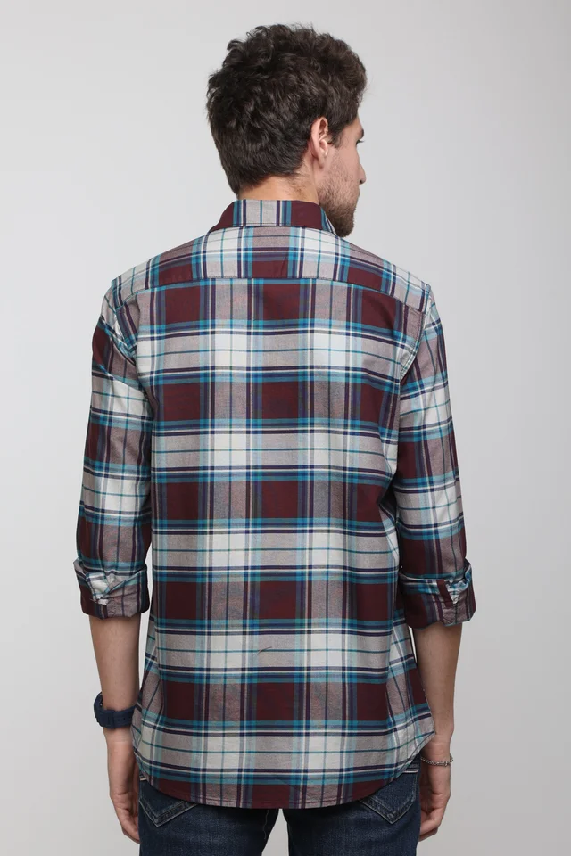 TUSCOT Men's Multicoloured Casual Cotton Shirt with Long Sleeves and Checked Pattern TT-CS1005 - MEDIUM