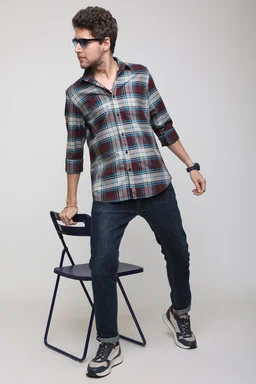 TUSCOT Men's Multicoloured Casual Cotton Shirt with Long Sleeves and Checked Pattern TT-CS1005 - MEDIUM