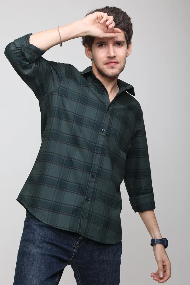 TUSCOT Men's Multicoloured Casual Cotton Shirt with Long Sleeves and Checked Pattern TT-CS1007 - MEDIUM