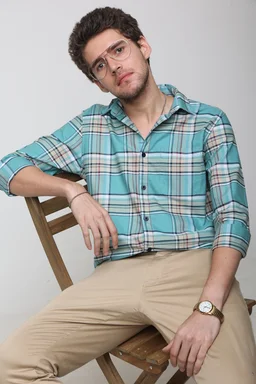 TUSCOT Men's Multicoloured Casual Cotton Shirt with Long Sleeves and Checked Pattern TT-CS1008 - LARGE