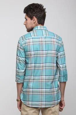 TUSCOT Men's Multicoloured Casual Cotton Shirt with Long Sleeves and Checked Pattern TT-CS1008 - LARGE