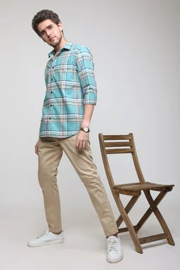 TUSCOT Men's Multicoloured Casual Cotton Shirt with Long Sleeves and Checked Pattern TT-CS1008 - LARGE