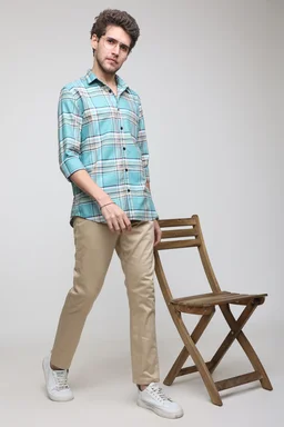 TUSCOT Men's Multicoloured Casual Cotton Shirt with Long Sleeves and Checked Pattern TT-CS1008 - LARGE