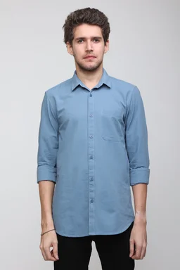 TUSCOT Men's Plain Casual Cotton Shirt with Spread Collar and Long Sleeves TT-CS1009 - MEDIUM, Sky Blue