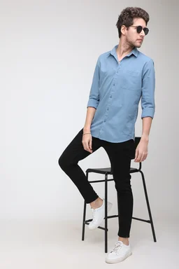 TUSCOT Men's Plain Casual Cotton Shirt with Spread Collar and Long Sleeves TT-CS1009 - MEDIUM, Sky Blue