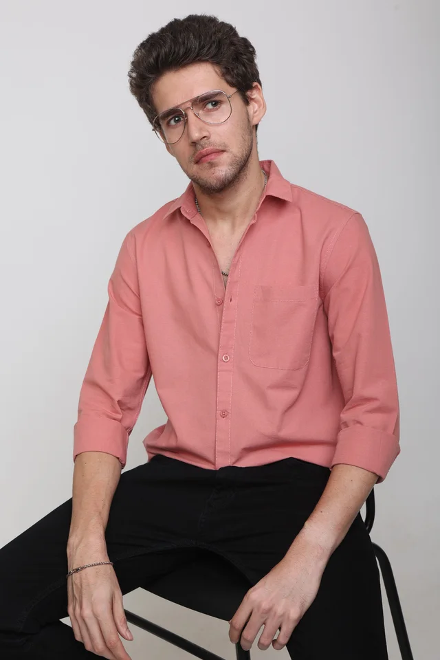 TUSCOT Men's Plain Casual Cotton Shirt with Spread Collar and Long Sleeves TT-CS1010 - MEDIUM, Coral Pink
