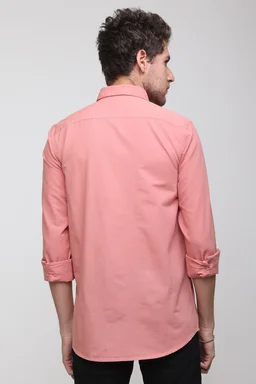 TUSCOT Men's Plain Casual Cotton Shirt with Spread Collar and Long Sleeves TT-CS1010 - MEDIUM, Coral Pink