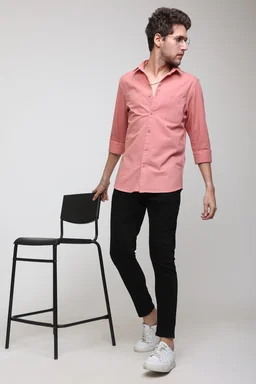 TUSCOT Men's Plain Casual Cotton Shirt with Spread Collar and Long Sleeves TT-CS1010 - MEDIUM, Coral Pink