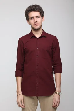 TUSCOT Men's Plain Casual Cotton Shirt with Spread Collar and Long Sleeves TT-CS1012 - MEDIUM, Maroon